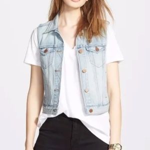 Madewell Womens Blue Sleeveless Button Front Collared Denim Vest Jacket